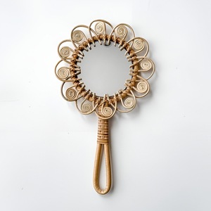 Wholesale Rattan Handheld <b>Mirror</b> With Handle Seashell Shaped Kids Hand <b>Mirrors</b> Customized logo Ready to Export - Product Image 2