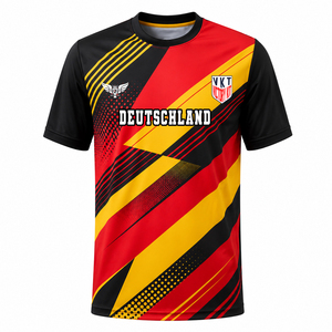 Camiseta de Fútbol Sublimada Estilo Alemán en Negro, Rojo y Dorado, Transpirable, para Aficionados al Fútbol - Product Image 1