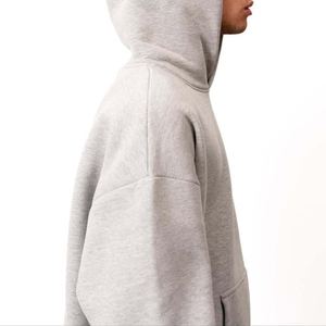 <b>Mens</b> Grey Hooded Tracksuit Full Length Solid Color Casual Sweatshirt Joggers Side Pockets Elastic Waist 100% Cotton Breathable - Product Image 3