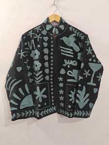 Boho Velvet Suzani Embroidery Jacket Women Handmade Floral Ethnic Winter Coat Indian Hand Embroidered Designer Wholesale Factory - Product Image 2