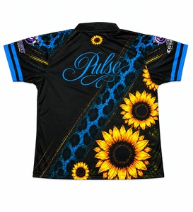 เสื้อยืดแขนสั้นผู้ชายสีดำลายดอกทานตะวันแบบถัก ยี่ห้อ Custom Dart Pulse ผ้ากันยับ แห้งเร็ว ดีไซน์สปอร์ต - Product Image 1