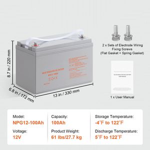 Batteria AGM VRLA 12V 100AH a Ciclo Profondo con Elevato Tasso di Autoscarica, Corrente 800A, Ricaricabile per Uso Marino, Camper e Solare - Product Image 2