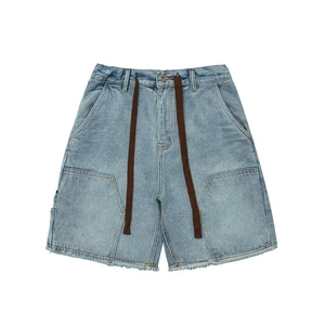 Shorts cargo en jean pour homme, taille basse, délavé, en polyester, style bermuda décontracté, avec cordon de serrage, motif imprimé, écologique - Product Image 6