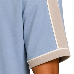เสื้อยืดโอเวอร์ไซส์สีฟ้าอ่อนสำหรับผู้ชายและกางเกงขาสั้นชุดเซ็ตสีเบจตัดต่อแผงสีตัดกัน โลโก้แบบกำหนดเอง คอกลม สไตล์ลำลอง สตรีทแวร์ ขายส่ง - Product Image 5
