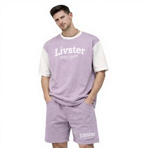 Ensemble coordonné pour homme Livster, t-shirt et short oversize lavande, tenue décontractée d'été, mélange de coton de qualité supérieure, respirant, coupe décontractée - Product Image 1
