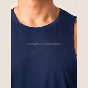 Débardeur de sport respirant de qualité supérieure, col rond, ourlet incurvé, uni, logo imprimé, coton élasthanne, pour homme - Product Image 4