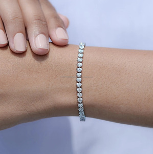 Elegant Heart Shape Diamond Tennis <b>Bracelet</b> in White Gold, Dainty Luxury Wrist Jewelry for Women, Minimal Romantic Everyday Were - Product Image 2