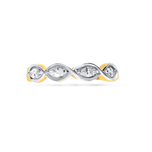 Bague Exquise en Or Jaune et Blanc Massif 14K Bicolore, Ornée d'un Pavé Continu de Diamants Taille Marquise en Forme d'Infini - Product Image 3