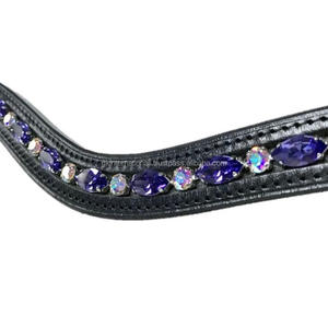 Banda de cejas de caballo de cuero con forma curvada de canal vacío para bridas con cristales AB y morados, cadena de lujo, banda de cejas de diseño personalizado - Product Image 3