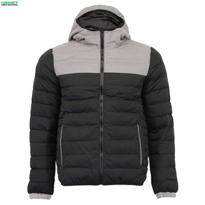 Chaqueta Acolchada con Capucha y Bloques de Color Personalizados para Hombre, Negra y Gris, Ligera, Abrigo de Invierno Acolchado, Ropa de Abrigo para Exteriores - Product Image 1