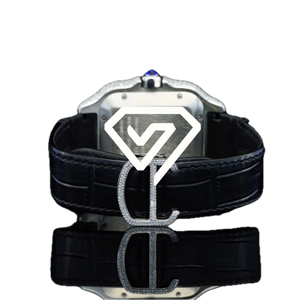 Montre automatique de luxe pour homme avec cadran noir de 41 mm, diamants en moissanite, bracelet en cuir véritable, chiffres romains - Product Image 3