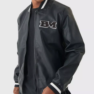 Veste pour homme avec logo personnalisé, broderie et patchwork, style Letterman Varsity, automne-hiver, veste de sport d'extérieur, manches en cuir - Product Image 4