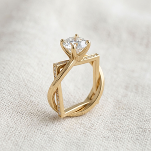 Bague en or 18 carats avec diamant rond brillant, solitaire, pour fiançailles, mariage, bijoux géométriques - Product Image 2