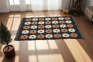 Tapis géométrique Kilim fait main, rectangulaire, en laine, à poils moyens, écologique, tufté à la main, pour salon, nettoyage localisé, Krafterscustom - Product Image 5