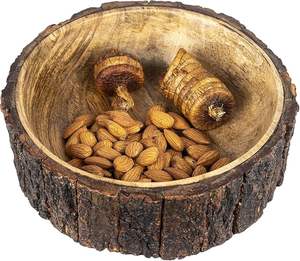 Tazón de madera de mango con corteza de árbol, tamaño mediano, 7.5 pulgadas de diámetro x 2 pulgadas de altura, tazón individual, 500 ml - Product Image 1