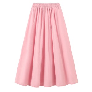 Women’s Cotton Linen A-Line Midi <b>Skirt</b> High Waist <b>Elastic</b> Waist Solid Color Casual Vintage Summer <b>Skirt</b> - Product Image 1