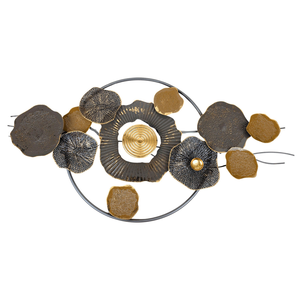 Décoration murale en métal abstraite florale de luxe, œuvre d'art botanique sculpturale avec accents dorés et charbon pour les intérieurs modernes - Product Image 3
