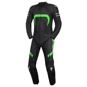 Combinaison de course moto homme noire et verte, manches longues, en cuir respirant, toutes saisons, style adulte, vêtements de moto - Product Image 1