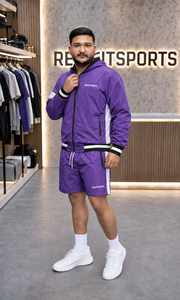 REXFIT SPORTS 2026 Custom <b>Men</b>’s Purple Nylon Hooded <b>Jacket</b> and Shorts Set Full Zip Streetwear Sportswear Private Label - Product Image 3
