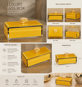 Luxury Deep Yellow Color Mirror <b>Glass</b> Decorative Storage Box Key <b>Knob</b> Premium Jewelry Vanity Organizer Boxes Home Decor Lacquer - Product Image 1