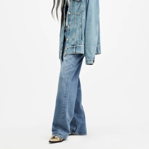 Manufacturer Service Women's Streetwear Fashion Wide Leg Denim Jeans And Baggy Stacked Monkey Wash Faded Women's <b>Pants</b> - Product Image 4