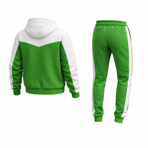 High Quality Men Hoodie Jogger <b>Tracksuit</b> Green <b>White</b> Contrast Sportswear Gym Training Suit Bulk Wholesale - Product Image 3