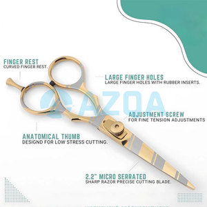 Stainless Steel Professional Hairdressing <b>Scissors</b> With Gold Finish Adjustable Screw Finger Rest And Leather Pouch - Product Image 3