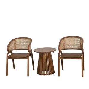 Solid Teak Elegant Modern Bulk Order Nusa Slatted <b>Coffee</b> <b>Table</b> Curved Armchairs <b>Walnut</b> Finish Living Room Furniture Patio - Product Image 1