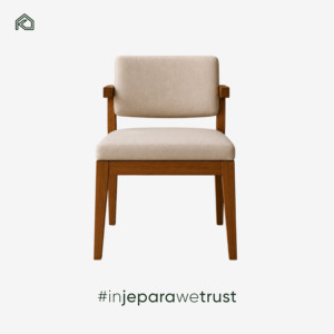 Chaise de salle à manger contemporaine en bois massif avec coussin en tissu, meubles en teck faits à la main, design minimaliste moderne pour hôtel, villa, complexe hôtelier - Product Image 4