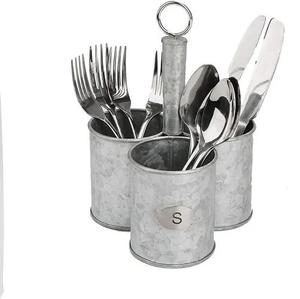 Porte-ustensiles de cuisine en acier galvanisé, support de rangement pour couverts, organisateur en métal avec poignée en bois de manguier pour le rangement des outils de cuisine - Product Image 4