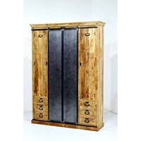 Armoire pliante en bois de manguier massif vintage industriel réglable avec portes coulissantes en fer pour la maison, le bureau, le salon et la villa
