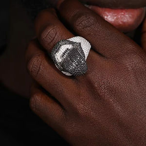 Men's Rhodium Plated 925 Silver <b>Cocktail</b> <b>Ring</b> With Black Diamond Pave Insect Design Hiphop Style - Product Image 4
