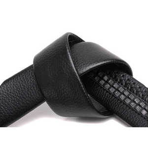 Ceinture automatique en cuir véritable noir avec boucle rectangulaire en plastique, solide, décontractée, durable, en cuir de vachette, moulage monobloc - Product Image 4