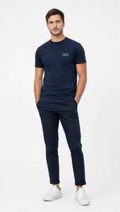 ONETEN APPAREL <b>Men's</b> <b>Navy</b> <b>Blue</b> Short Sleeve O-Neck <b>T</b>-<b>Shirt</b> with Pattern Front Digital Print Casual Oversized Fit Tee - Product Image 1