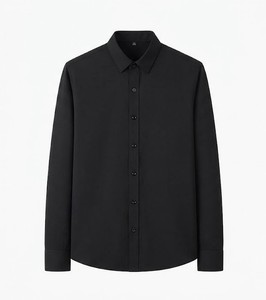 Men's Black Poplin Dress Shirt Full Sleeve Turn-<b>down</b> Collar Regular Fit Solid Color Autumn Wear - Product Image 1