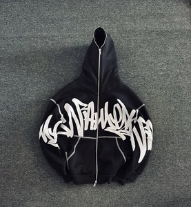 Wholesales Custom Hoodies 465 GSM Heavyweight Drop Shoulder Blank Oversized Boxy <b>Cropped</b> Full <b>Zip</b> <b>up</b> Hoodie Men - Product Image 3