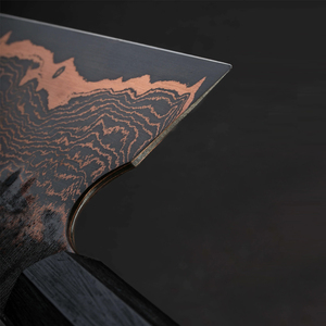 Cuchillo de cocina para exteriores hecho a medida con patrón de cobre damasco y mango de madera reforzado para camping y servicios de catering. - Product Image 2