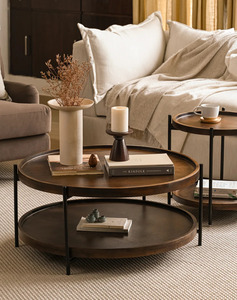 โต๊ะกาแฟไม้โมเดิร์น Madera Finekraft หน้าไม้ โครงโลหะ พร้อมชั้นวางของ เฟอร์นิเจอร์ห้องนั่งเล่น ดีไซน์มินิมอล พับได้ รับประกัน 1 ปี - Product Image 4