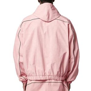 Pink Women's Hooded Tracksuit <b>Set</b> Full Sleeve Loose Fit Style With Side Stripe Breathable Polyester 2 Piece Long <b>Set</b> - Product Image 3