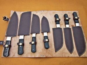 Juego de Cuchillos de Chef SM Knives de 7 Piezas, Acero de Damasco con Mango de Cuerno, Calidad Industrial Premium, Funda de Cuero, Personalizable, Garantía de 3 Años - Product Image 6