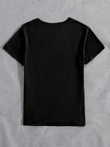T-shirt noir à manches courtes pour femmes, avec imprimé drapeau américain, Loves Jesus And America Too, col rond, haut d'été décontracté - Product Image 6