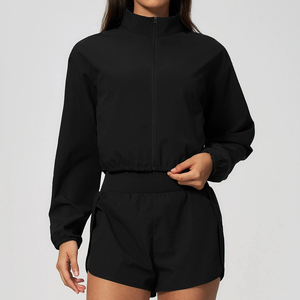 <b>Women's</b> Windbreaker Short Set Solid Color Quick Dry Casual <b>Summer</b> Outfit Stand Collar Long Sleeve Above Knee Shorts Regular - Product Image 6