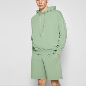 Men's Casual Short Sleeve Hoodie <b>Set</b> Black Solid Blank Tracksuit Summer Sports <b>Set</b> With Elastic Waist Closure - Product Image 6
