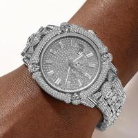 Nouvelle montre-bracelet en alliage pour homme, style hip-hop, punk unique, avec crâne entièrement serti de diamants, verre, lumineuse, non étanche, quartz décontracté