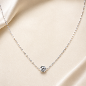 1.00 Carat Round Lab Grown Diamond Bezel Setting Solitaire <b>Pendant</b> Necklace, 14K 18K <b>Solid</b> <b>Gold</b> Anniversary Birthday Gift - Product Image 2
