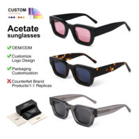 Lunettes de soleil polarisées rectangulaires épaisses pour hommes et femmes, monture rétro en acétate, branches larges, vente en gros