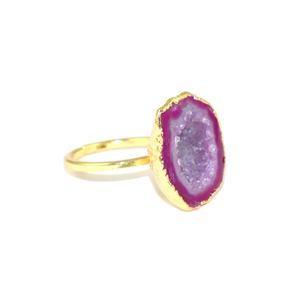 Anillo Clásico de Piedra Única de Geoda Druzy Púrpura Natural, Chapado en Oro de 22K, Joyería de Latón al por Mayor para Mujeres y Niñas - Product Image 2