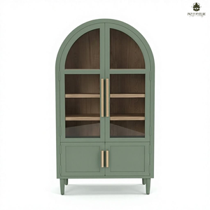 Mueble de Almacenamiento de Madera con Vitrina Arqueada Moderna PKP FURNITURE, con 4 Estantes y Puertas Planas, Diseño Escandinavo - Product Image 1