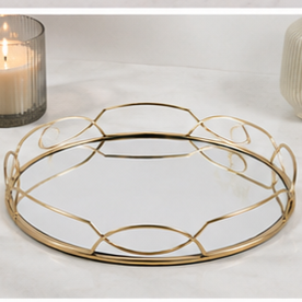 Round Glass <b>Storage</b> Tray With Gold Frame Modern Design Durable Indoor <b>Tabletop</b> Accessory Living Room Decor - Product Image 2