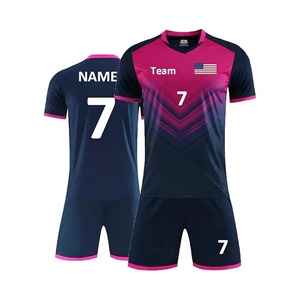 Ensemble de maillots de football pour hommes, bleu clair marine, imprimé géométrique, sublimé, évacuation de l'humidité, manches courtes, col en V, coupe athlétique - Product Image 3